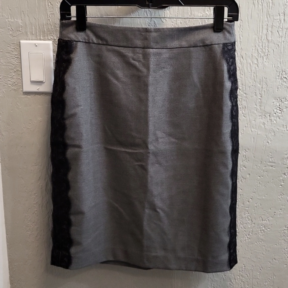 LOFT Gray Pencil Skirt with Black lace Side Panels